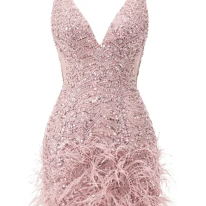 Allure Evening Abito Donna corto con piume e paillettes