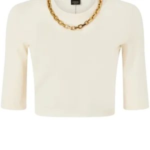 Pinko Maglia Donna cropped a costine con catena